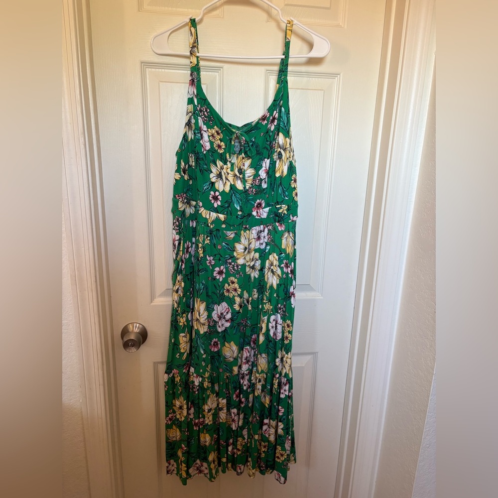 Torrid Green and Yellow Floral Knit midi dress